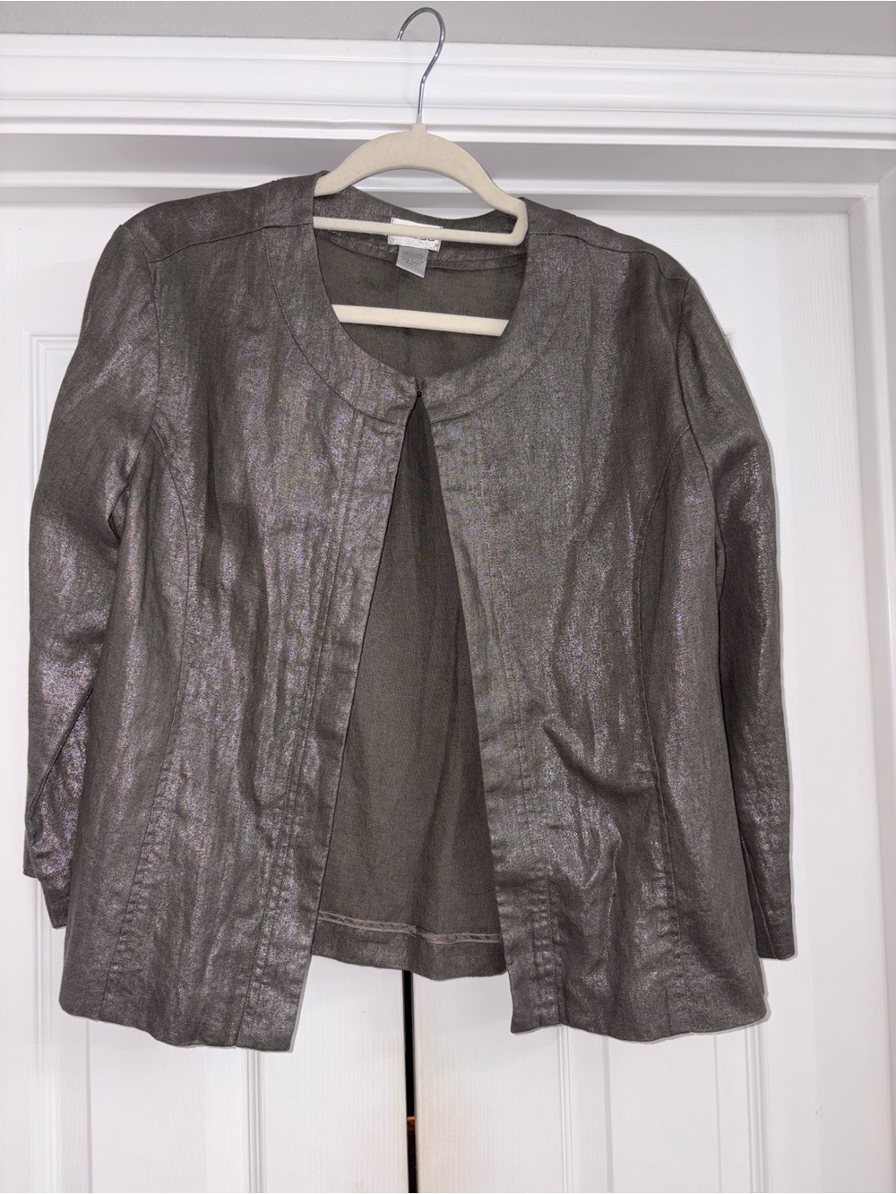 Chico's Metallic Pewter Open-Front Blazer
